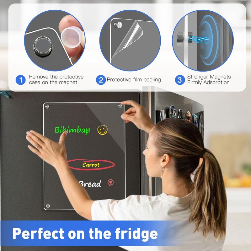 WALGLASS Fridge Acrylic Board, 11"x8" Clear Magnetic Planning Board, Dry Erase Board for Refrigerator, Fridge Planner, 6 Liquid Markers - Image 4